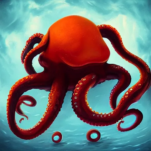 Image similar to a close up of an orange and black octopus, an airbrush painting by cyril rolando, featured on zbrush central, fantasy art, lovecraftian, zbrush, rendered in maya