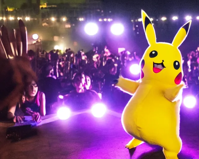 Prompt: pikachu cosplaying as lagu gaga, striking lighting, emotional, canon 1 d.