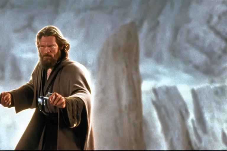 Image similar to film still of Jeff Bridges as Obi Wan Kenobi Star Wars 1977