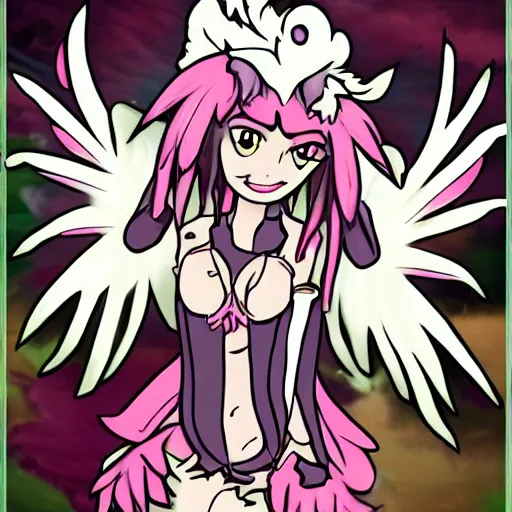 Prompt: Harpy monster girl in the style of Mon-musu Quest!