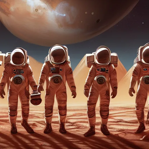 Image similar to astronauts arriving on mars, digital painting, ambient lighting, hyperdetailed, rendered, 8 k, 4 k, trending on artstation, space