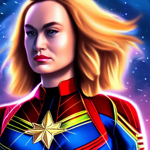 Image similar to captain marvel fashion, gucci catwalk, oil painting, digital art, ultradetailed, artstation