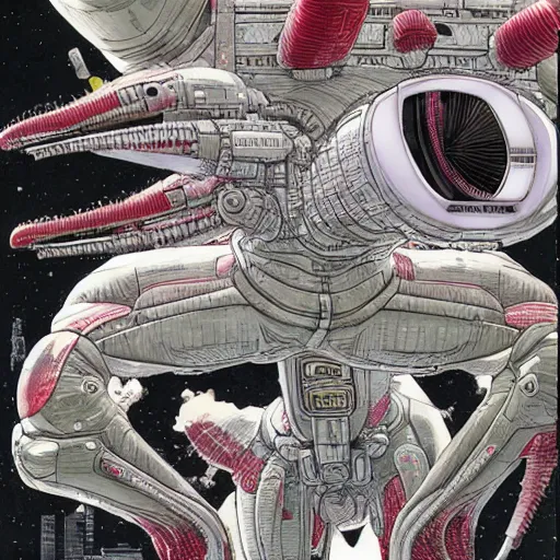 Prompt: A Hyper-Detailed Alien, Future Tech, Art by Katsuhiro Otomo ::