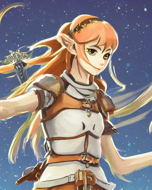 Image similar to illustration of girl in the style of fire emblem and breath of the wild