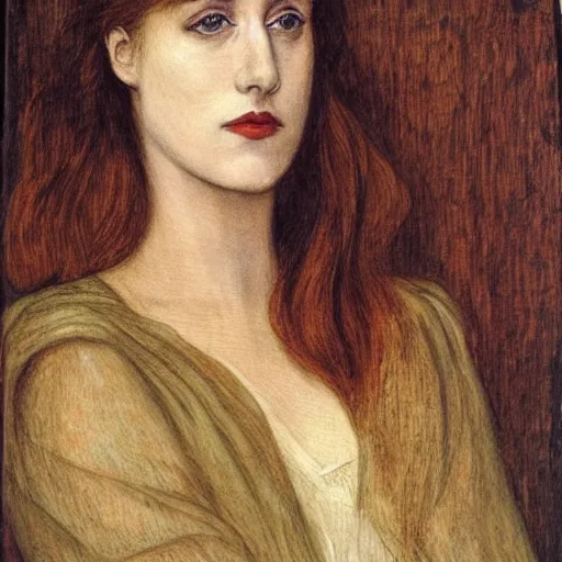 Image similar to a true-to-life portrait of Saoirse Ronan painted by Dante Gabriel Rossetti