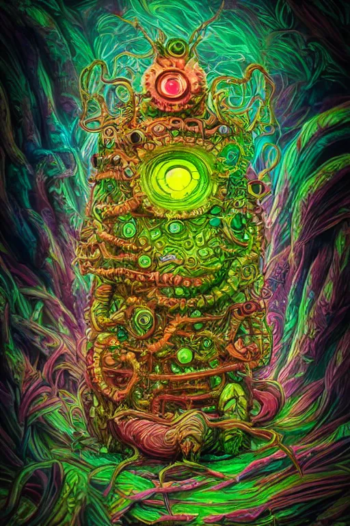 Image similar to creature sushi roots cactus elemental flush of force nature micro world fluo light deepdream a wild amazing steampunk baroque ancient alien creature, intricate detail, colorful digital painting radiating a glowing aura global illumination ray tracing