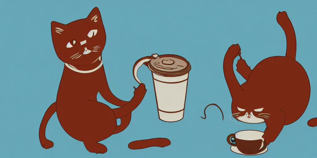 Image similar to tron cat knocking over a coffee cup with a disk