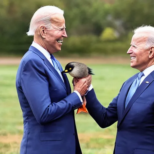 Image similar to Joe Biden holding a mallard duck