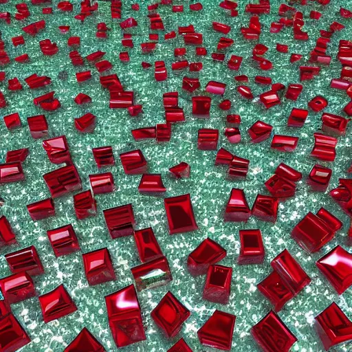 Image similar to red emeralds, super wide field in the style of chris ware, dramatic, hyperrealistic, 8 k, realistic, 3 d, rendering