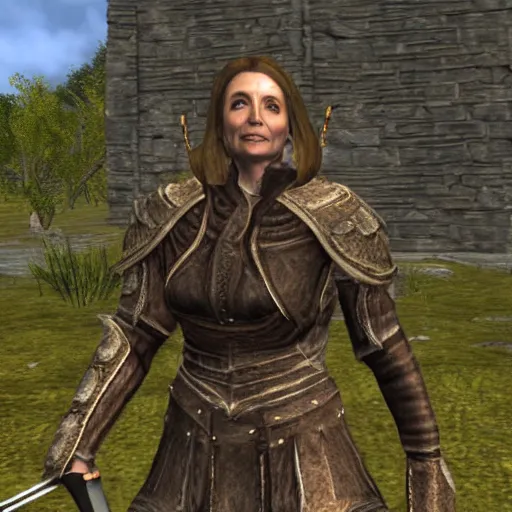 Prompt: Nancy Pelosi in The Elder Scrolls Oblivion