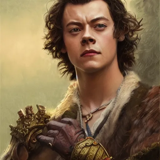 Prompt: the harry styles as a realistic d & d fantasy character, closeup portrait art by donato giancola and greg rutkowski, vintage retro, realistic face, digital art, trending on artstation, symmetry!!