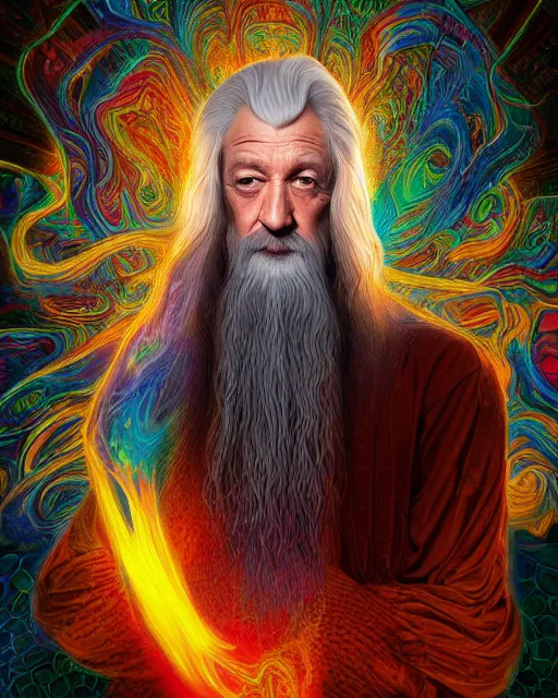 Prompt: portrait ultra dimensional gandalf entity, accidentally tripping on dmt and acid, psychedelic experience, overwhelming psychosis of self realization and burning awakening, ultra high definition, unreal engine 5, hyperrealism, masterpiece composition, by casey weldon, barclay shaw 8 k photorealistic