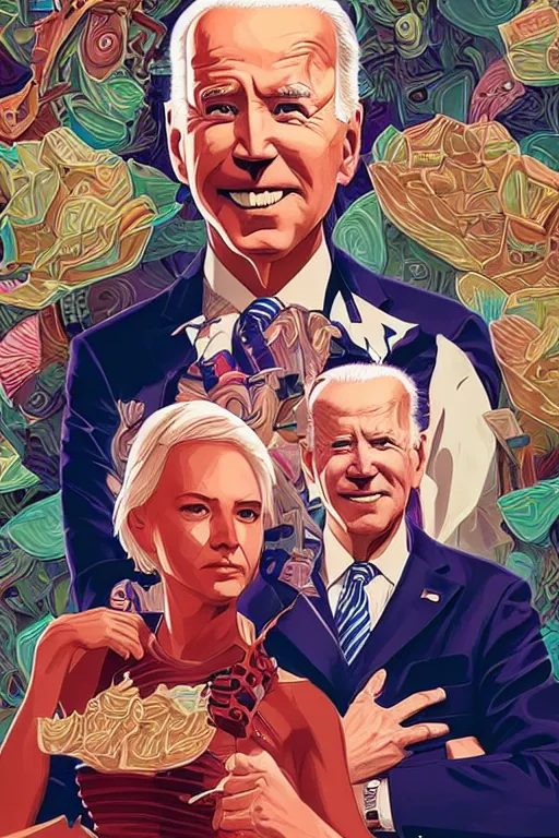 Prompt: joe biden contemplates the future, tristan eaton, victo ngai, artgerm, rhads, ross draws