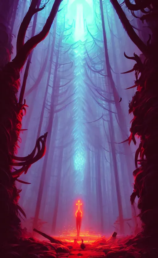 Image similar to Portrait of Eldritch God in neon forest, digital art from artstation by Andreas Rocha and Greg Rutkowski and Peter Mohrbacher