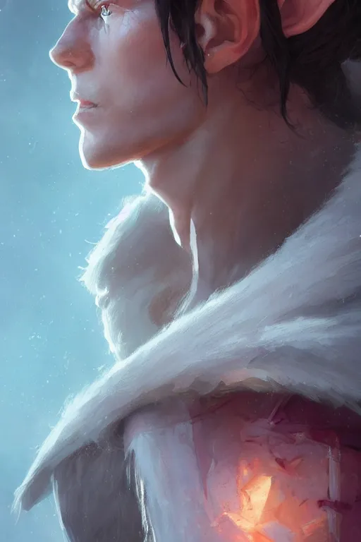 Image similar to dungeons and dragons elf cleric character closeup side profile portrait, dramatic light, dungeon background, 2 0 0 mm focal length, painted by stanley lau, painted by greg rutkowski, painted by stanley artgerm, digital art, trending on artstation