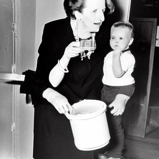 Image similar to margaret thatcher stealing milk from a baby