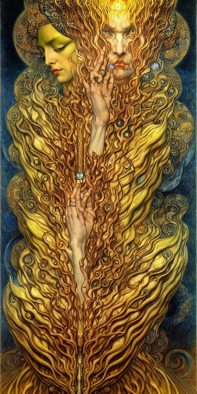 Image similar to Divine Chaos Engine by Karol Bak, Jean Delville, William Blake, Gustav Klimt, and Vincent Van Gogh, symbolist, visionary