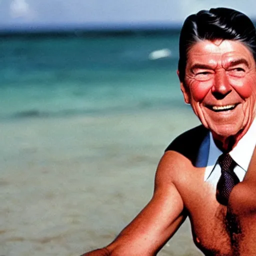 Image similar to ronald reagan wearing a bikini, nuclear explosion