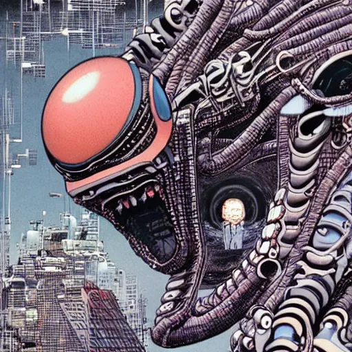 Image similar to A Hyper-Detailed Alien, Future Tech, Art by Katsuhiro Otomo ::