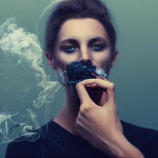 Image similar to a beautiful photo of a smoking person. smoke. impressionism. matte painting. octane render