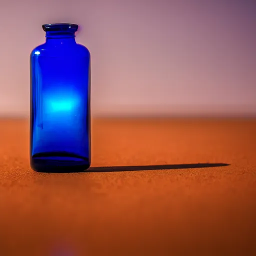 Prompt: blue flame burning inside a bottle, 4 k, photography, highly detailed