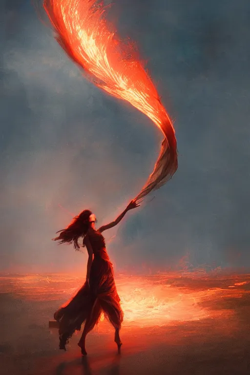 Image similar to fire dancer in the wind by artgem and greg rutkowski, light cone, reimagined by industrial light and magic