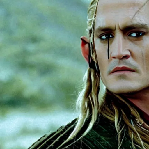 Image similar to A still of Johnny Depp as Legolas in Lord of the Rings (2001)