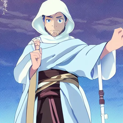 Image similar to Obi-Wan Kenobi as an anime character from Studio Ghibli. Extremely detailed. Beautiful. 4K.