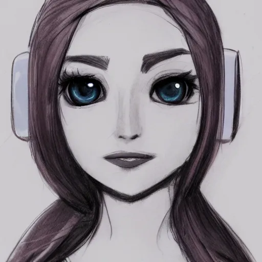 Image similar to Doodle of a cute young woman with robot ears and eyes, 4k