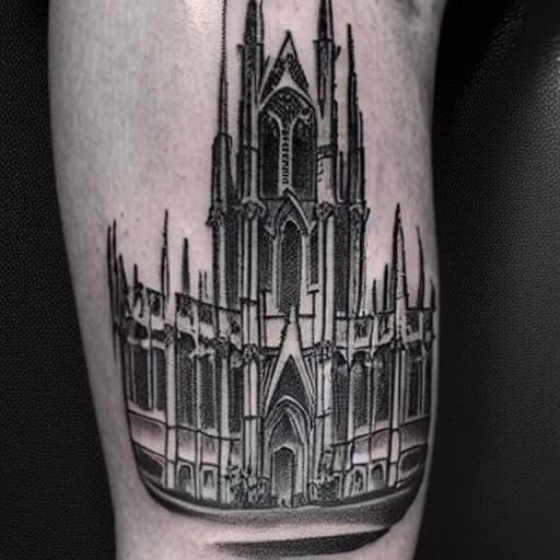 tattoo of a gothic cathedral. Black and white, 4k, | Stable Diffusion