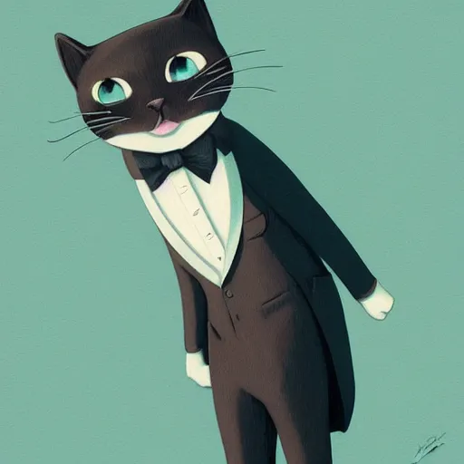 Prompt: cat in the tuxedo by quint buchholz, wlop, dan mumford, artgerm, liam brazier, peter mohrbacher, raw, featured on artstation, octane render, cinematic, elegant, intricate