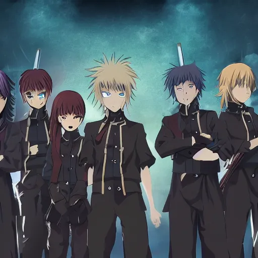 Prompt: Group photo of the anime Ghost Slayer