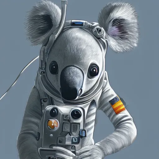 Image similar to a koala in a astronaut suit, 3d, sci-fi fantasy, intricate, elegant, highly detailed, lifelike, photorealistic, digital painting, artstation, illustration, concept art, sharp focus, art in the style of Shigenori Soejima