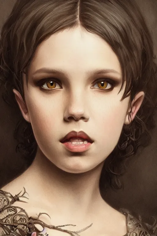 Prompt: gothic style millie bobby brown, traditional corsican, intricate, highly detailed, artstation, illustration, jurgens, rutkowski, bouguereau