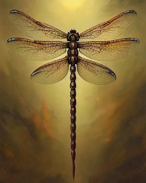 Prompt: a mechanically enhanced steampunk dragonfly from ancient persia. noble bearing. award winning ornate symmetry matte portrait, artgerm, rhads watercolor, serenity