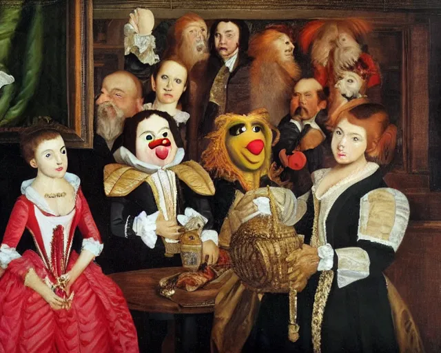 Prompt: a 1 6 0 0 s painting of the muppets