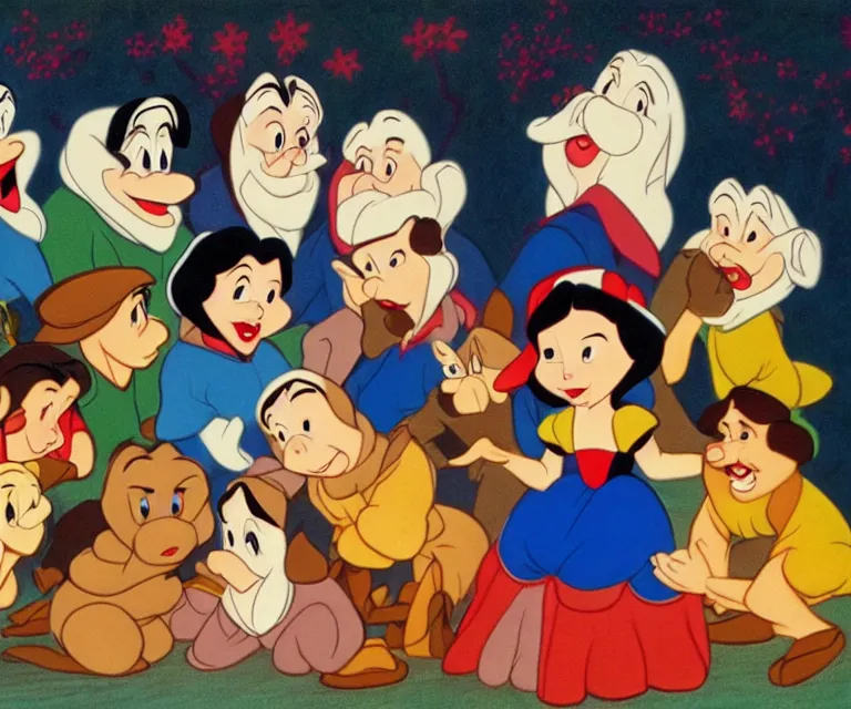 Image similar to snow white and the seven dwarves, disney, drawing, animation