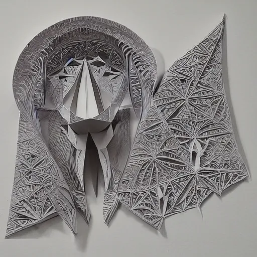 Image similar to intricate cut paper sculpture of the sorcerer's apprentice from fantasia