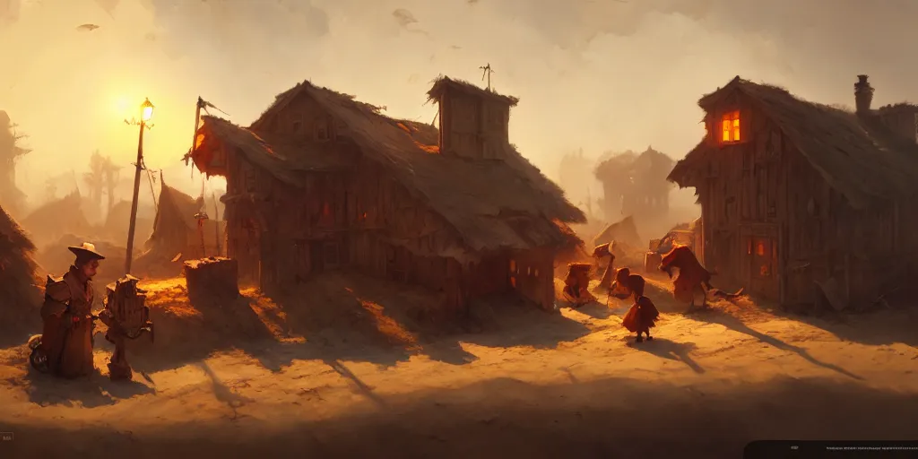 Image similar to playing at the sandbox by otto dix and greg rutkowski and andreas rocha, cinematic lighting, highly detailed, warm colours, 4 k