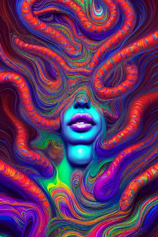 Image similar to colorful liquid smoke morphing into happy sleeping faces, extremely colorful psychedelic experience, dmt, psilocybin, lsd, intricate, elegant, highly detailed, digital painting, artstation, smooth, sharp focus, illustration, art by hana yata, android jones, octane render, unreal engine, 8 k