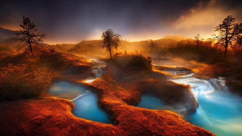 Prompt: amazing landscape photo of hot springs by marc adamus, beautiful dramatic lighting