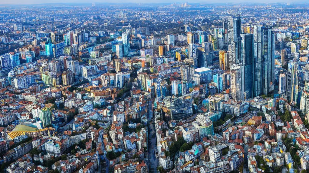 Prompt: photo of Kyiv city as a rich space colony with planet Earth seen behind it, futuristic, realistic, modern, shot from space