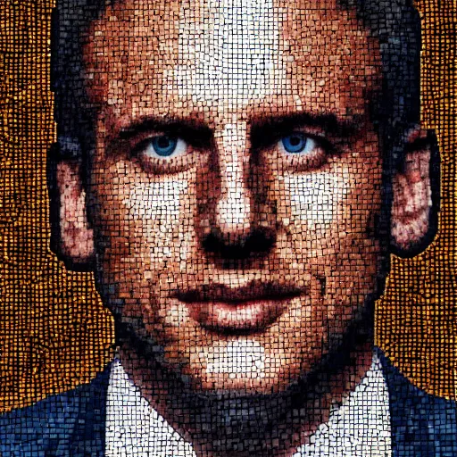 Prompt: portrait mosaic of Emmanuel macron as a robot, 4k, intricate details, digital, sun in the background