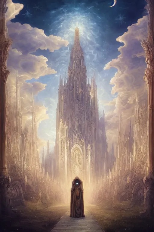 Prompt: Beautiful Astral Cathedral with Elaborate Architecture , foreboding sky by Cyril Rolando, Caspar David Friedrich, Ferdinand Knab, Beeple and Salvador Dalí