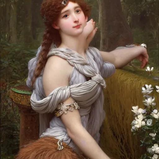 Prompt: a masterpiece ultrarealistic ultradetailed portrait of a incredibly beautiful girl in incredible white goledn armor. baroque renaissance. in forest. medium shot, intricate, elegant, highly detailed. trending on artstation, by sir lawrence alma - tadema, john william godward, arnold bocklin, herbert james draper, digital art