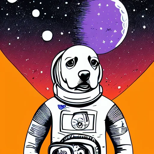 Prompt: mcbess illustration of a dog in a spacesuit In space , cinematic, hyper realistic, photo realistic, 4k, galaxies