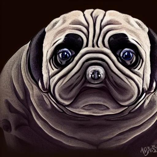 Image similar to A tardigrade with the eyes and mouth of a pug, national geographic-file-photograph, paywall-content, premium-award-winning, trending on artstation