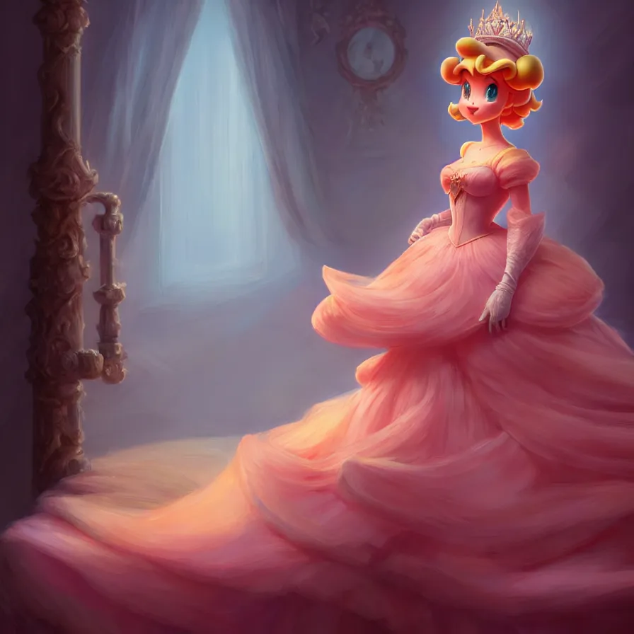 Image similar to epic professional digital art of princess peach, ambient lighting, painted,, detailed,, leesha hannigan, wayne haag, reyna rochin, ignacio fernandez rios, mark ryden, iris van herpen, best on artstation, cgsociety, wlop, pixiv, stunning, gorgeous, much wow, cinematic, masterpiece