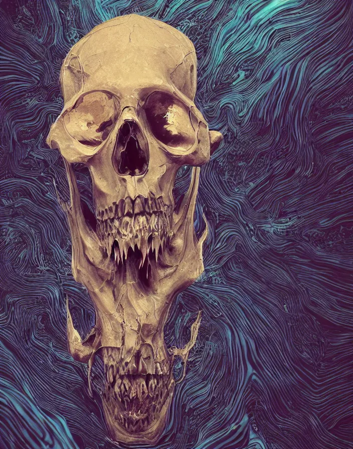 Image similar to portrait of a melting skull. intricate abstract. sharp teeth. delicate artwork. by Tooth Wu, wlop, beeple, dan mumford. octane render, trending on artstation, greg rutkowski very coherent symmetrical artwork. cinematic, hyper realism, high detail, octane render, 8k, depth of field, bokeh. iridescent accents. blade runner.