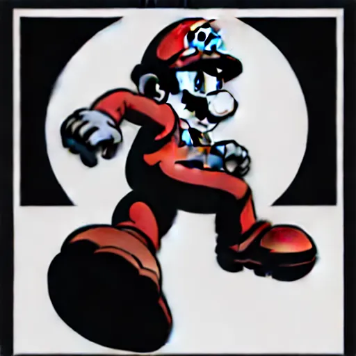 Image similar to mario stomping on a goomba, line art black and white, art by artgerm and greg rutkowski and alphonse mucha
